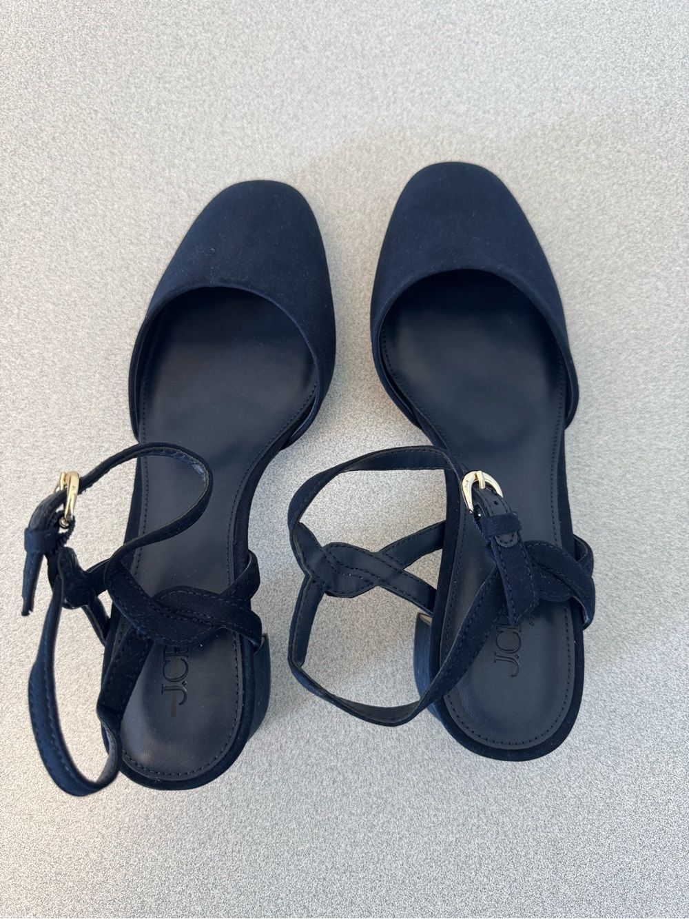 J. Crew Navy Blue Suede Ankle-Strap Heels
